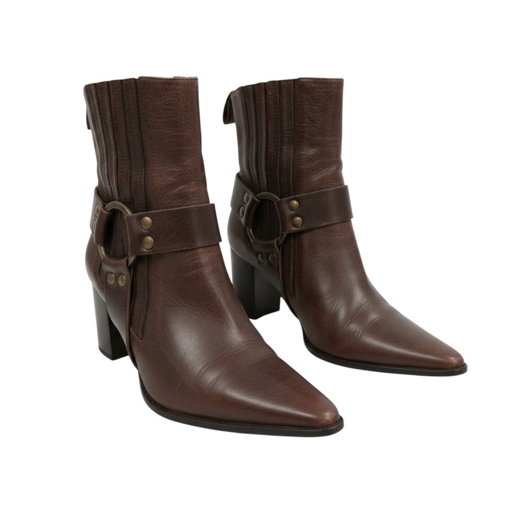 ENRICO ANTINORI Womens Brown Leather Harness Ankle Boots Pointed Toe Italy 36.5
